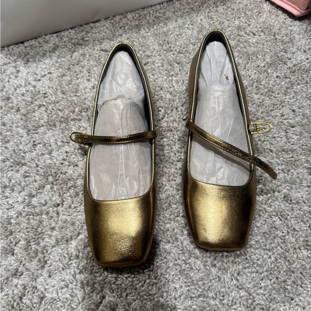 Franco Sarto Metallic Gold Mary Jane Flats